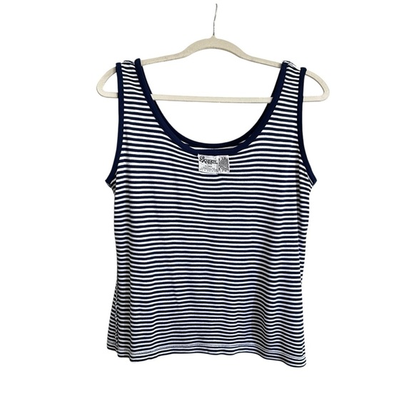 KUPRA by Zado Vintage Nautical Navy and White Stripe Knit Tank Top Made in Japan - Picture 5 of 11